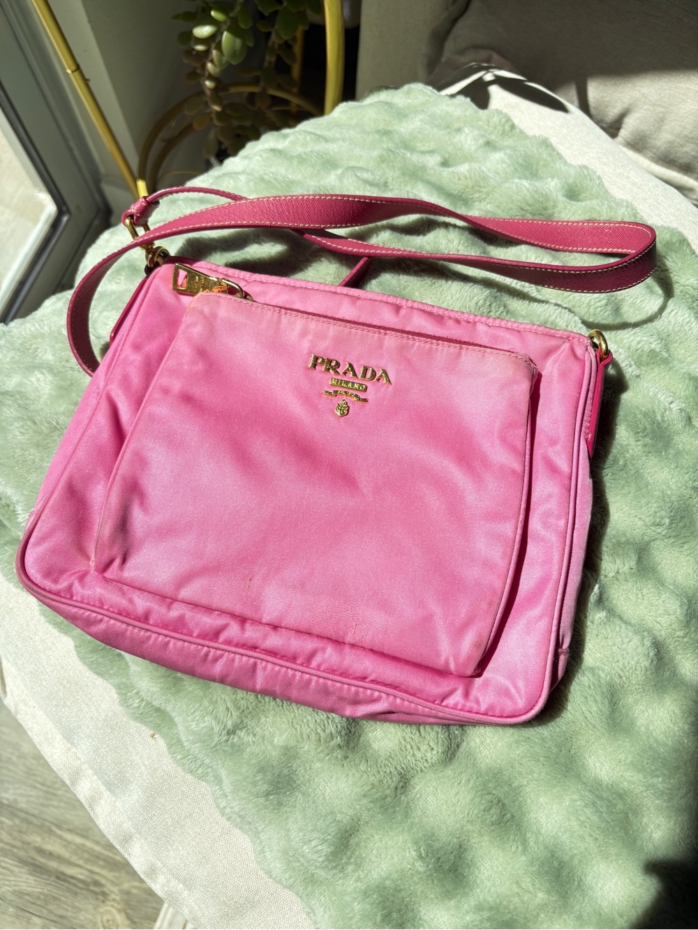 Prada Bright Pink Nylon Crossbody with Gold Logo